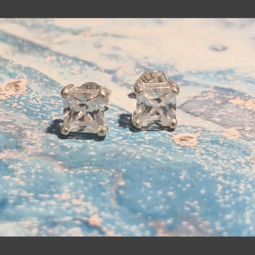 SILPADA P1304 Noble Stud Princess Cubic Zirconia Sterling Silver Post Earrings